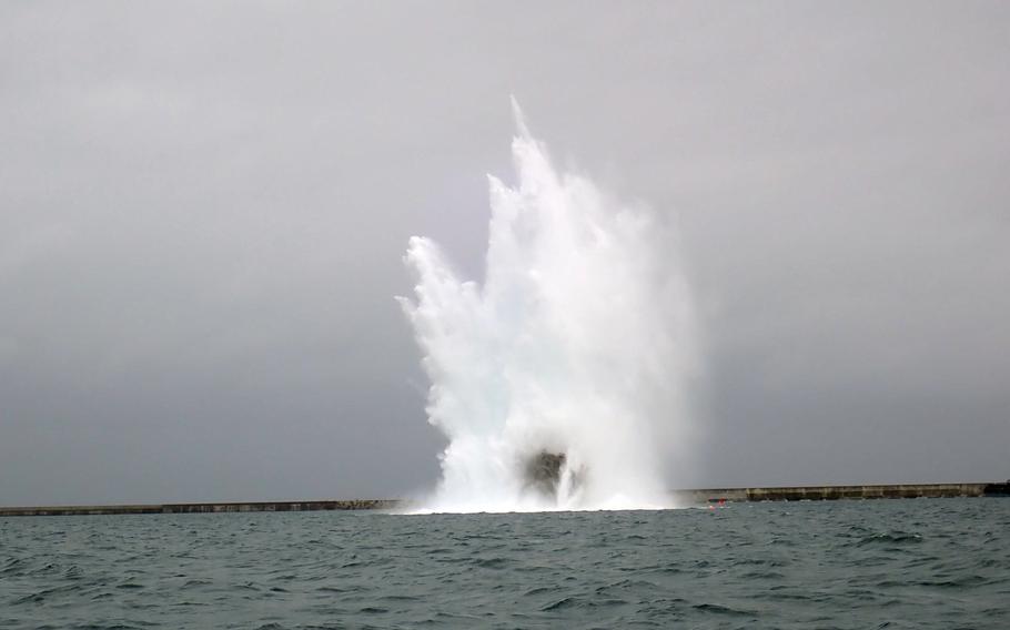 Japanese authorities detonate 30 World War II-era shells off Miyako Island, Okinawa, May 28, 2024.