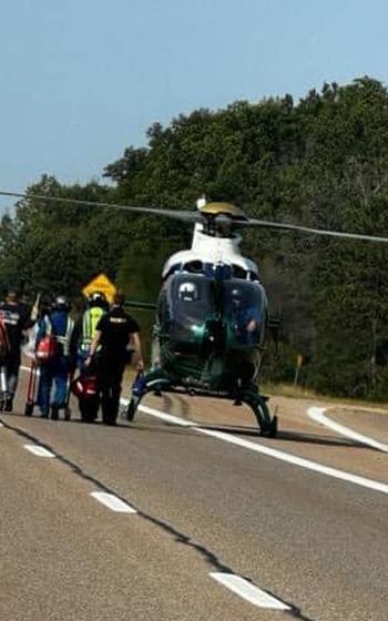 Richfield Township, Mich., public safety officers responded Saturday, Sept. 14, 2024, to a rollover crash involving a military vehicle on northbound Interstate 75. Two military personnel were injured; both were taken to a nearby hospital, one by helicopter, and the other via ambulance.