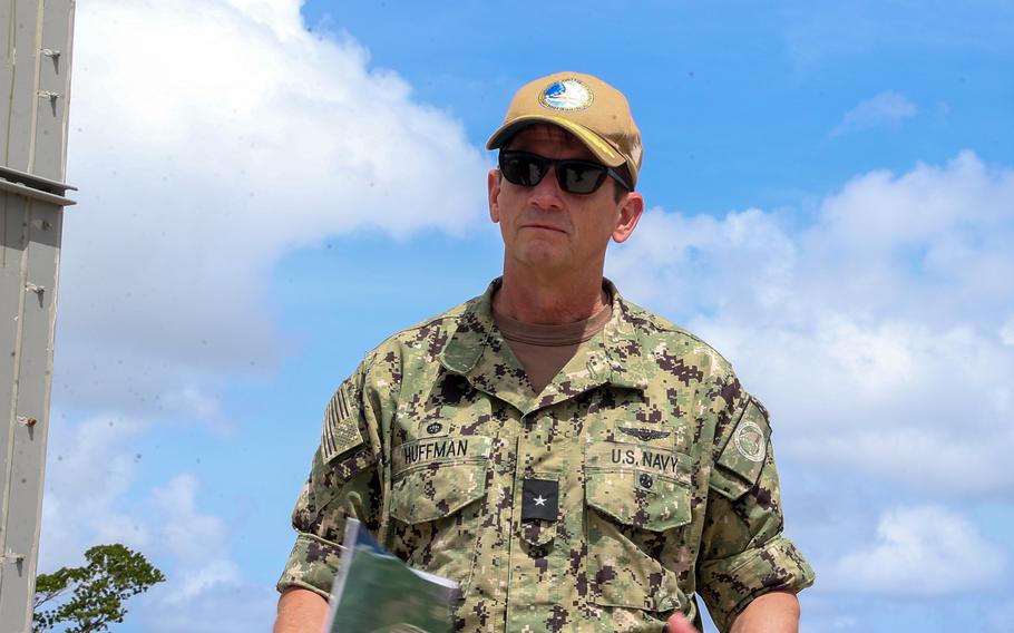 Rear Adm. Greg Huffman, then-commander of Joint Region Marianas, visits Marine Corps Base Camp Blaz on Guam, Feb. 29, 2024. 