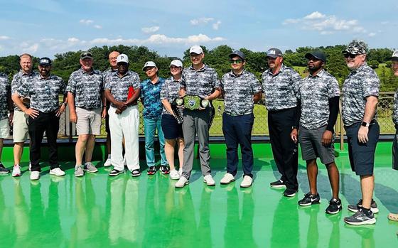 Team Tama captured the team championship for the third straight year in the All-Japan Interservice Golf Tournament, played June 8-9 at the Tama Hills Golf Course in Tokyo's western suburbs. Members of Team Tama are three-time Captains Flight champion Chong Delisi, Timothy Fearney, Patrick Bowman, Christopher Swope, Ryan Christensen, First Flight champion Dale Bergman, John Shone, Hector Cavazos, Andrew Roddan, Hugh Montgomery-Jones, Kelly Cook, Anthony Melici, Manuel Campo, Archie Obiacoro, Patrick Roberts, Houjston Clark, Byron Wrenn, men's Senior Flight champion Troy Oliver, Todd Eddy, Nelson Lofton, Nelson Fisher, Briian Pritchett, Tommy Palmer, Greg Holladay, Yoko Loftin and Jenna Witmer.