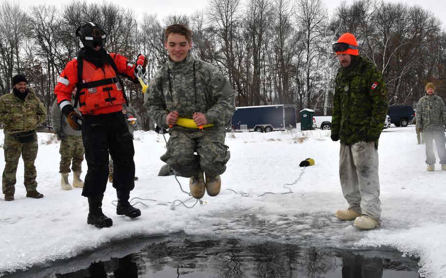 An airman participates in a cold-water immersion