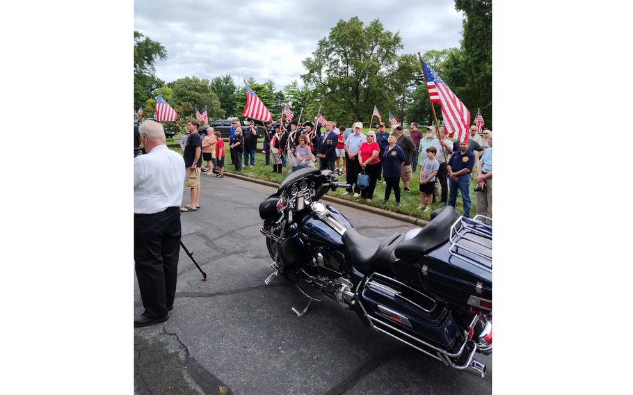 People gather at the funeral of Dan Winstead Corson, a World War II pilot who was killed in action 82 years ago. He was finally returned to his hometown of Middletown, Ohio and buried with full military honors. 