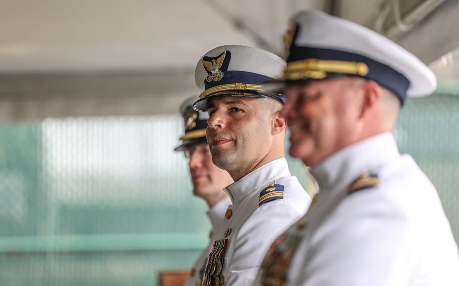 Cmdr. David Ruhlig takes command of US Coast Guard Station New York on July 2, 2021. Ruhlig was relieved of command this month, the Coast Guard announced Friday, June 14, 2024.