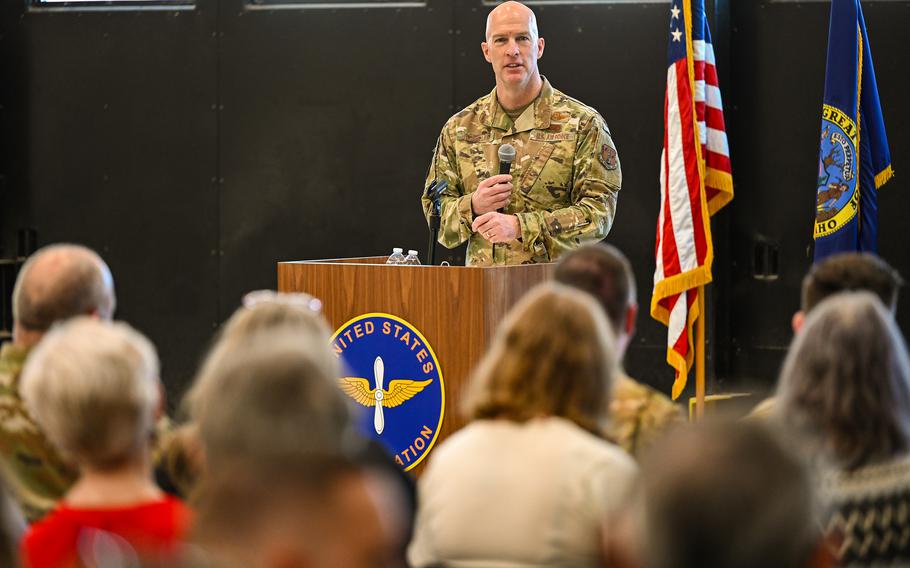 Soldier makes a speech during a ceremony