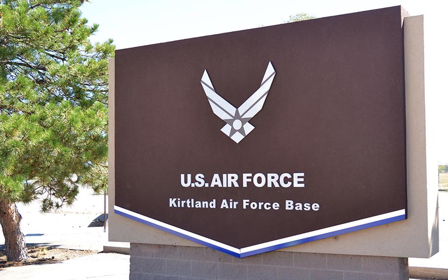 The gate at Kirtland Air Force Base, New Mexico, is shown in this undated file photo.