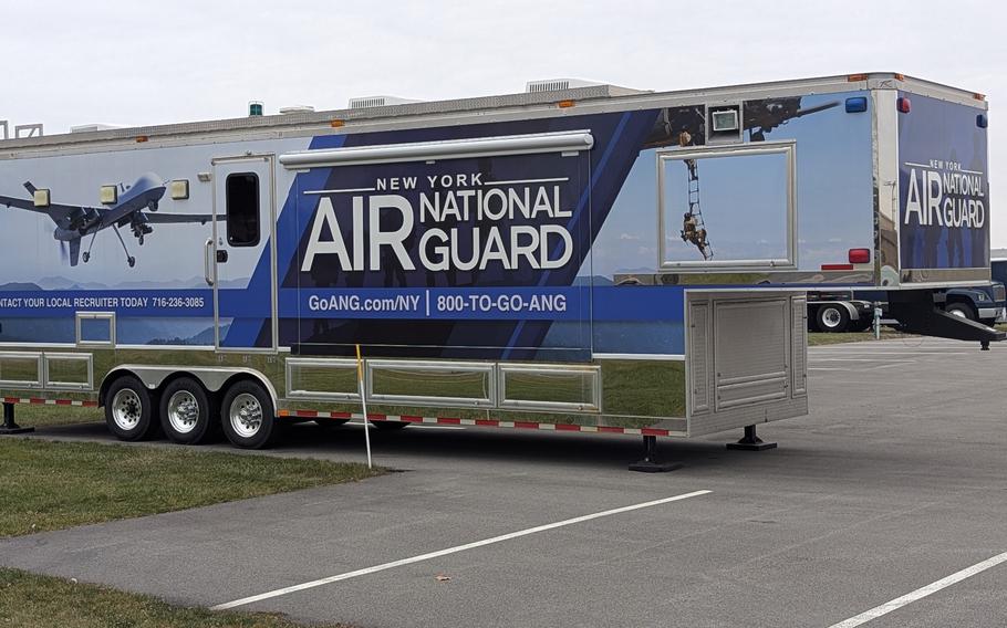 A trailer showing an image of a drone and text reading “New York Air National Guard.”