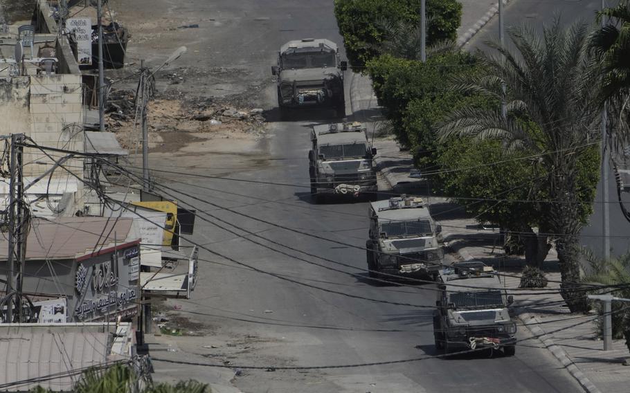 Israeli military vehicles in the West Bank.