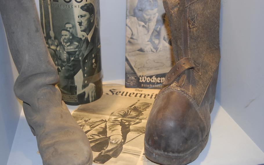 These military boots on display in Hauenstein Shoe Museum were worn by German soldiers during World War II. Thieves recently stole 10,000 euros worth of Nazi-era artifacts during museum renovation work.