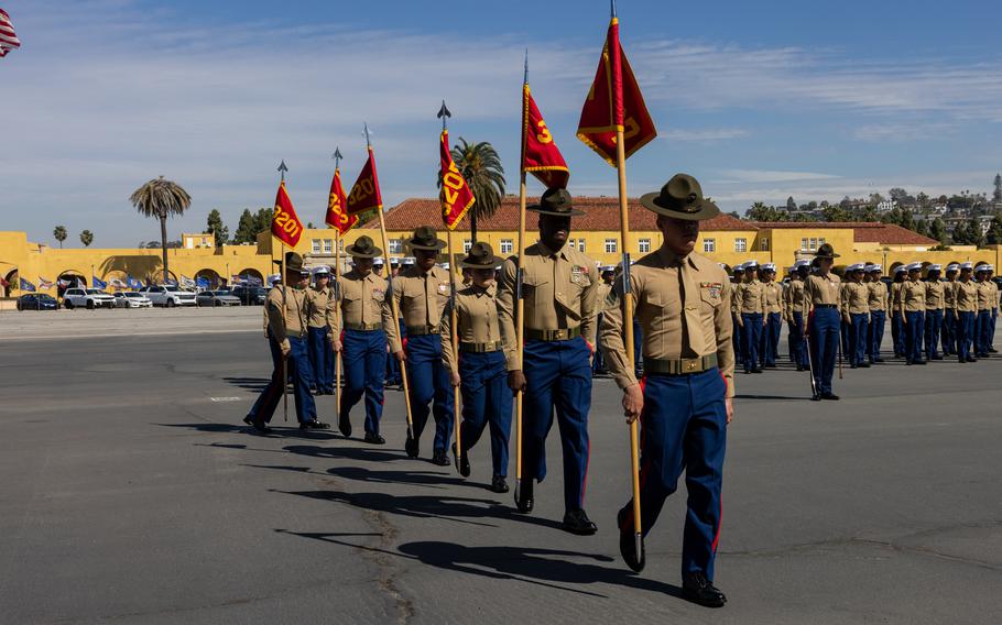 New U.S. Marines march in formation