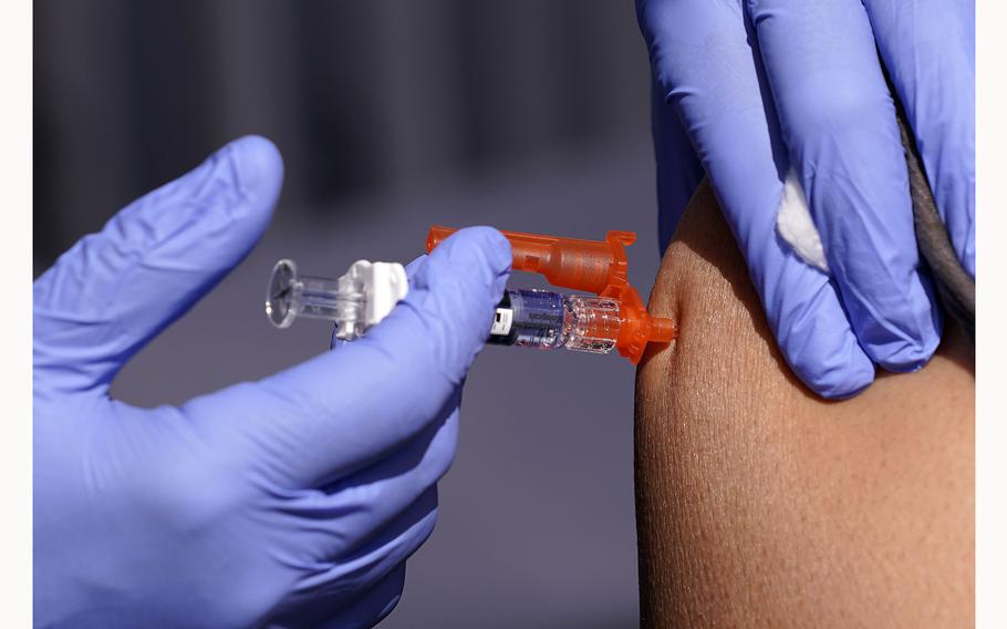 A patient is given a flu vaccine on Oct. 28, 2022, in Lynwood, Calif. On Tuesday, July 2, 2024, the U.S. Department of Health and Human Services announced plans to pay Moderna $176 million to develop a mRNA vaccine to treat bird flu in people.