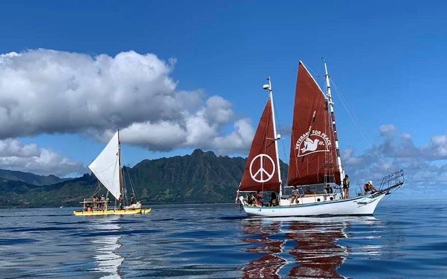 The Veterans for Peace sailboat, The Golden Rule, is seen in a November 2019 post.