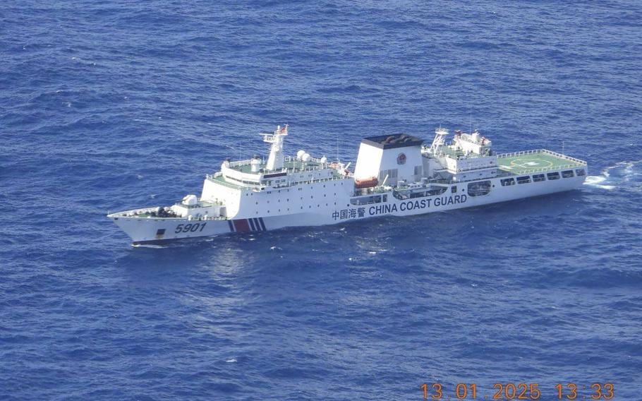  A Chinese Coast Guard ship is shown in the seas within the Philippines’ Exclusive Economic Zone.