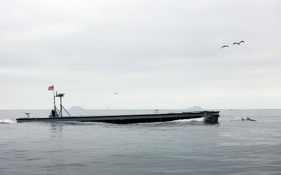 A Marine Corps Autonomous Low-Profile Vessel operates off the coast of Naval Base Point Loma, Calif.,  June 13, 2024.