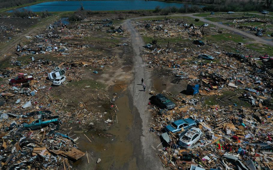 A tornado hit a trailer home park outside Rolling Fork, Miss., in March 2023. 