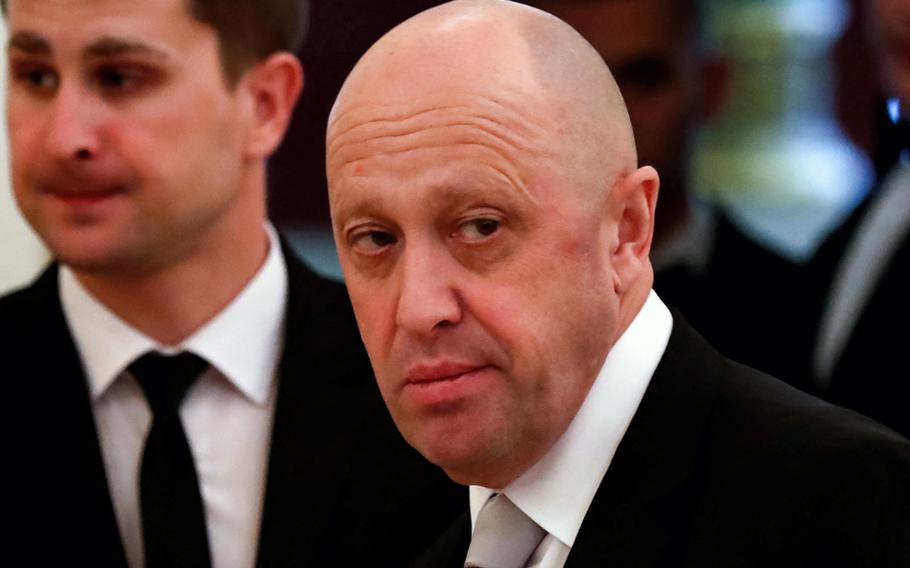 This picture taken on July 4, 2017, shows Russian businessman Yevgeny Prigozhin prior to a meeting with business leaders held by Russian and Chinese presidents at the Kremlin in Moscow.