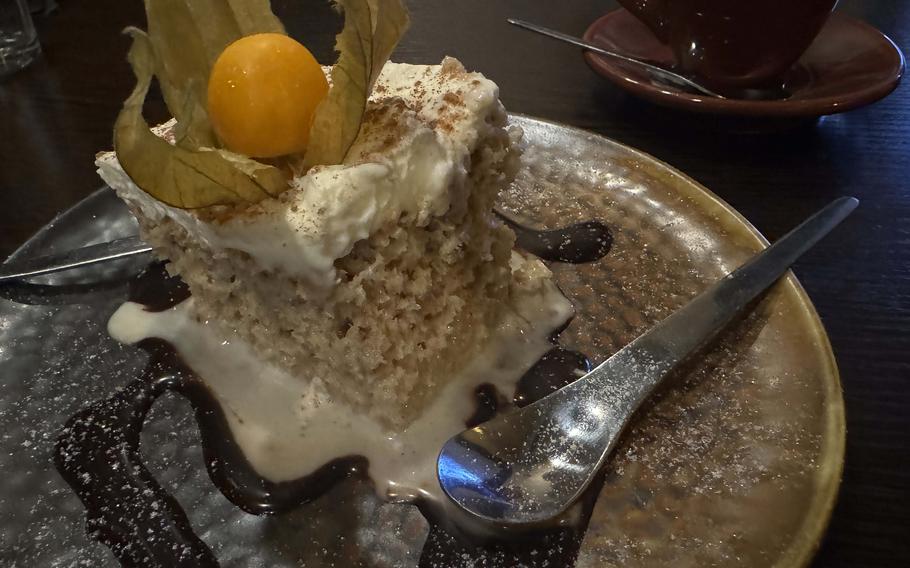 For dessert at Mi Peru in Darmstadt, Germany, we split the Peruvian version of tres leches cake, a favorite all over Latin America.