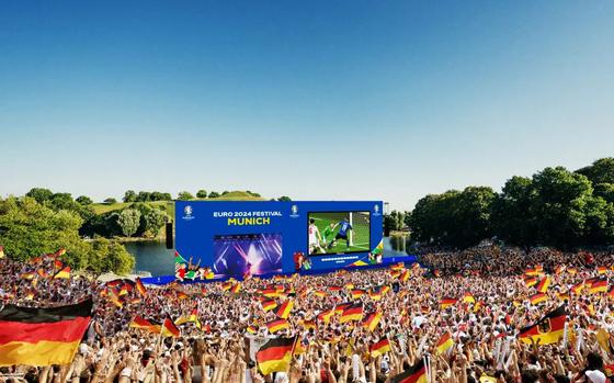Several cities will hold public viewing events for EURO 2024, such as this past event in Munich’s Olympic Park. 