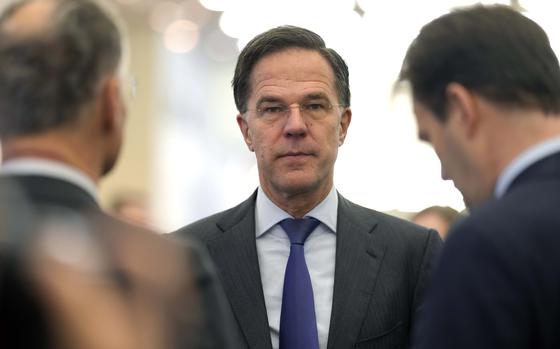 NATO Secretary General Mark Rutte arrives at the Annual Meeting of World Economic Forum in Davos, Switzerland, Thursday, Jan. 23, 2025. (AP Photo/Markus Schreiber)