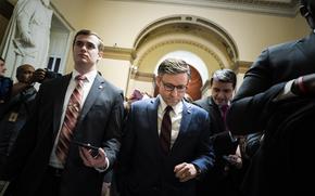 House Speaker Mike Johnson (R-La.) walks to the House floor on May 7. MUST CREDIT: Jabin Botsford/The Washington Post