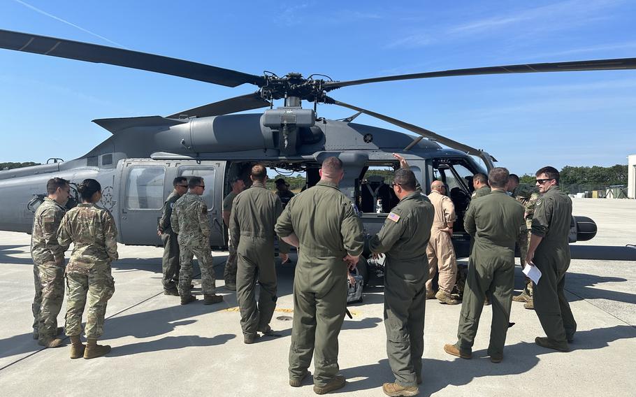 Airmen from the 106th Rescue Wing are on hand for the arrival of the Wing’s first HH-60W Jolly Green II combat search and rescue helicopterat Francis S. Gabreski Air National Guard Base, Westhampton Beach, N.Y., June 20, 2024.