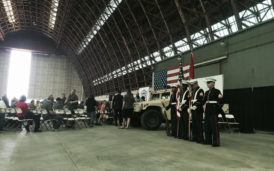 The South Hangar at the former Marine Corps Air Station Tustin was used for local events, such as this 2015 Veterans Day commemoration.