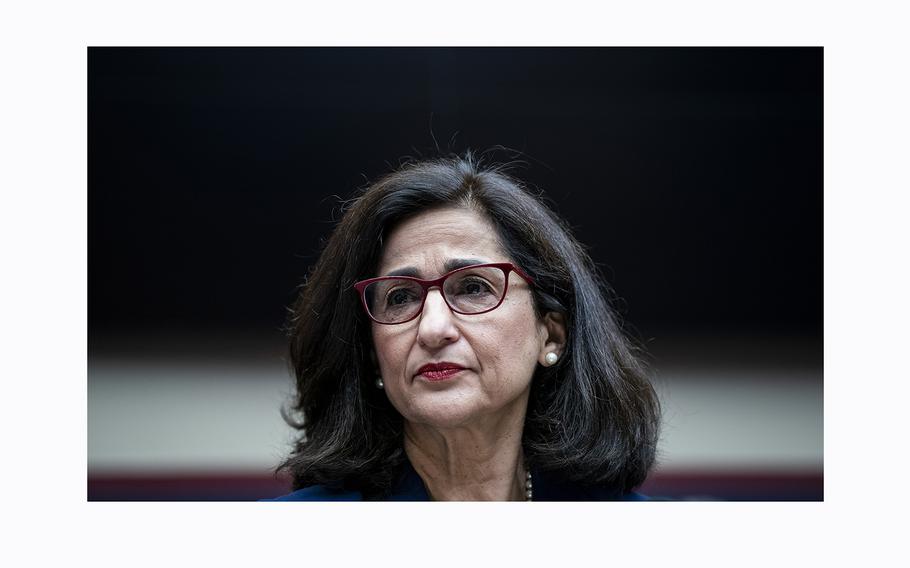 Columbia University President Minouche Shafik testifies at a congressional hearing on April 17 in Washington.