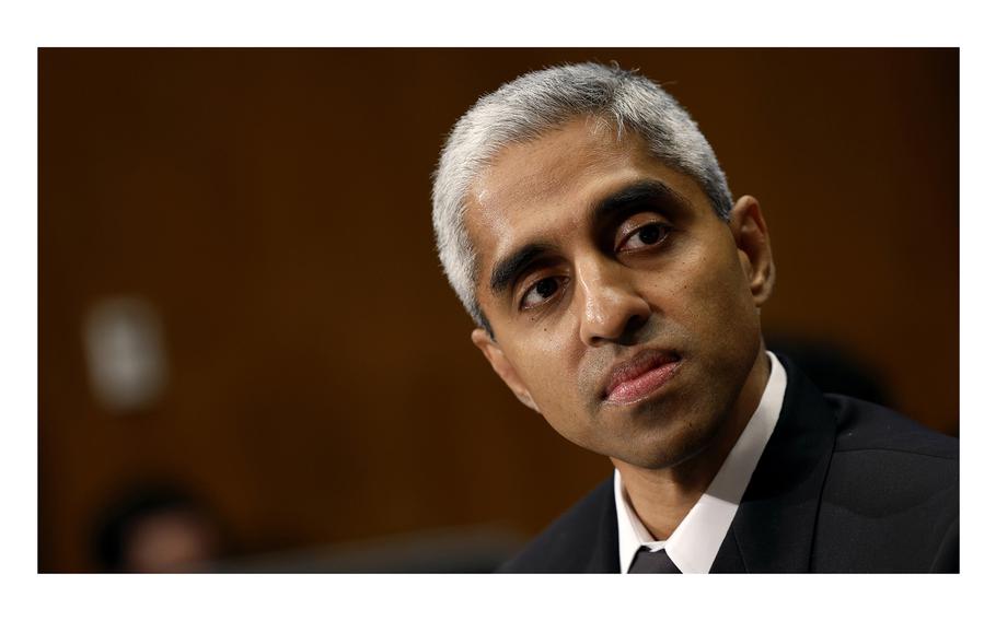 U.S. Surgeon General Vivek Murthy listens during a hearing with the Senate Health, Education, Labor, and Pensions committee at the Dirksen Senate Office Building on June 8, 2023, in Washington, DC. The committee held the hearing to discuss the mental health crisis for youth in the United States. 