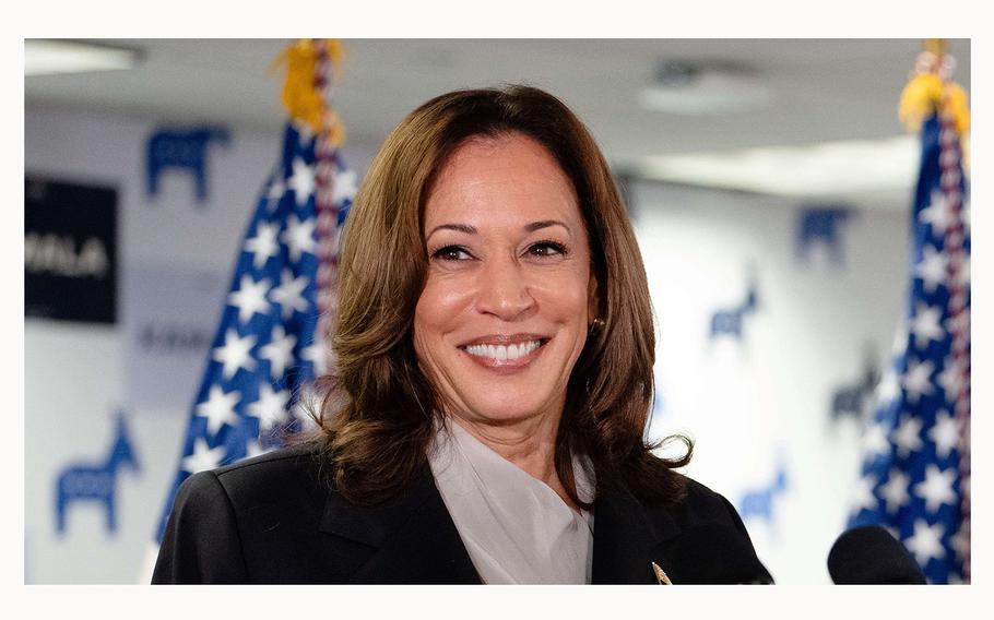 Vice President and Democratic presidential candidate Kamala Harris speaks at her campaign headquarters in Wilmington, Delaware, on July 22, 2024. 