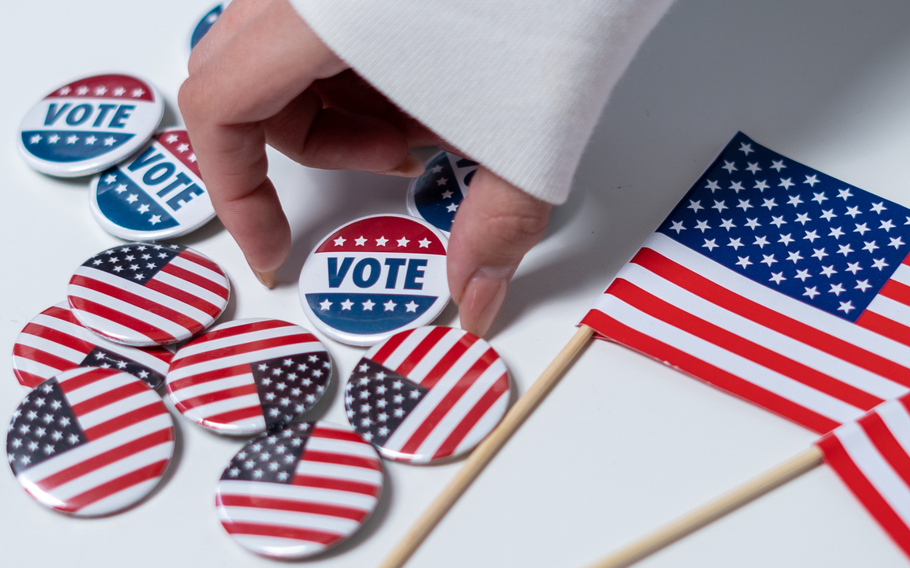 Pins and flags for voters