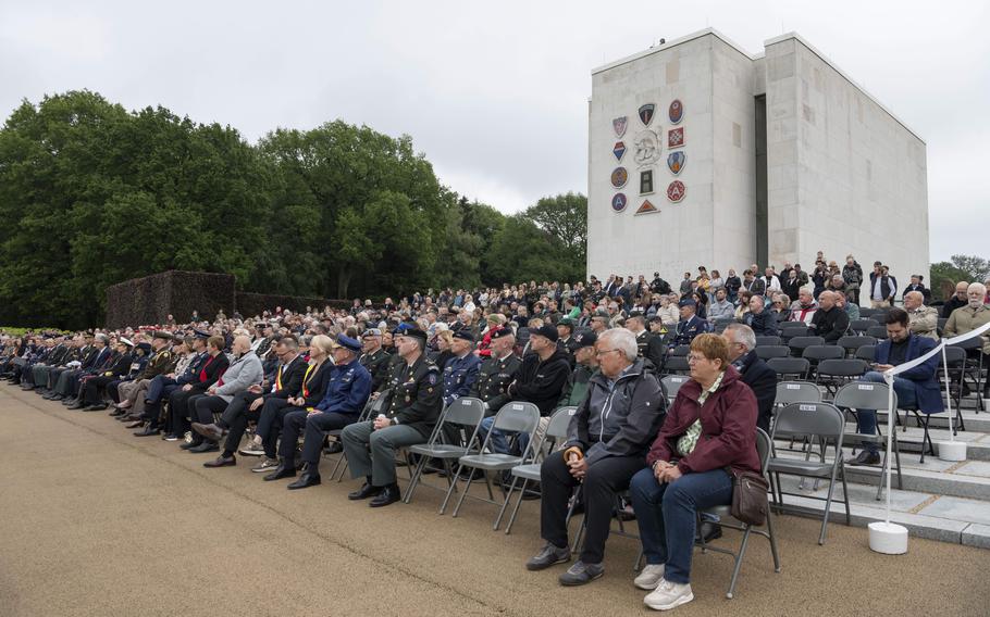 Belgians and Americans attend a Memorial Day ceremony at Ardennes American Cemetery in Neupré, Belgium, on May 25, 2024. Several speakers at the ceremony spoke of the strong ties between the U.S. and Belgium.