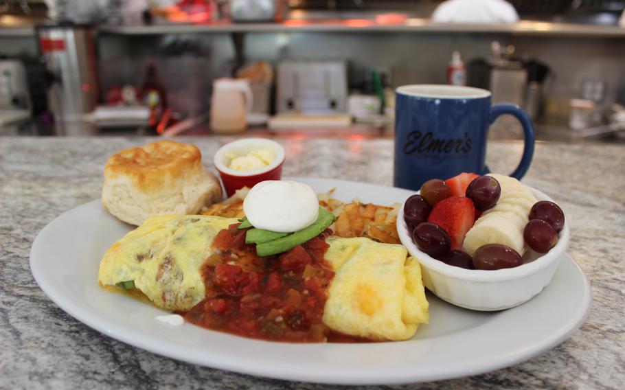 Elmer’s is a classic greasy spoon diner in Pocatello, across the street from Idaho State University, and serves up a mean breakfast — like the “looking for the sun” omelet pictured here — that will hold any road tripper over until lunchtime and beyond. 