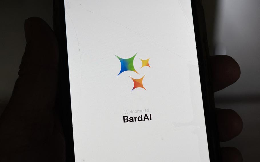 This illustration picture shows the logo of Google’s AI app BardAI (or ChatBot) on a smartphone screen.