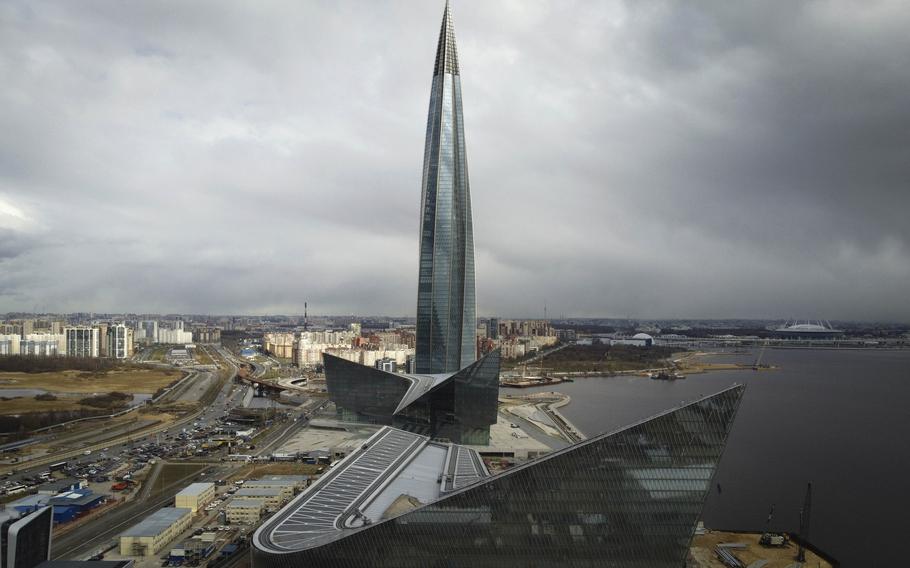 A view of the business tower Lakhta Centre, the headquarters of Russian gas monopoly Gazprom in St. Petersburg, Russia, April 27, 2022. 