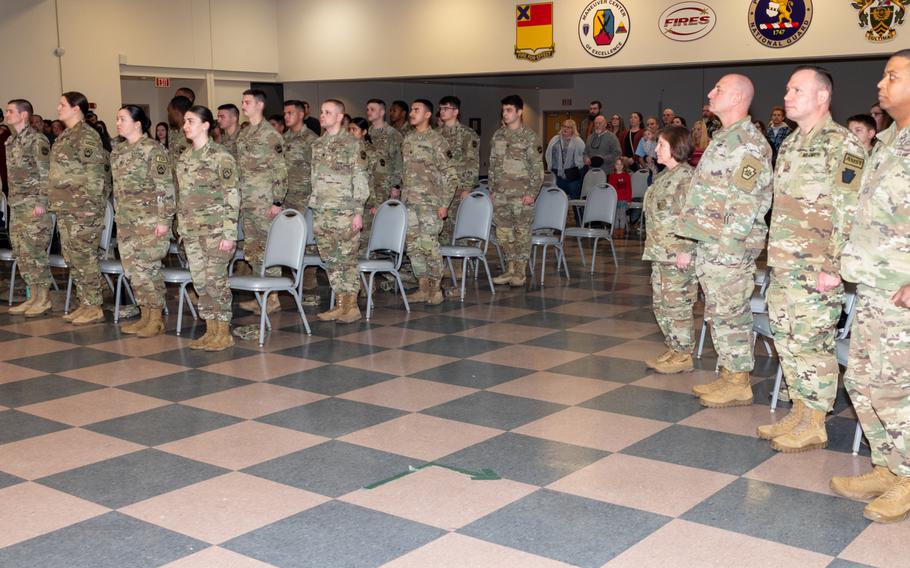 Soldiers are honored in a departure ceremony