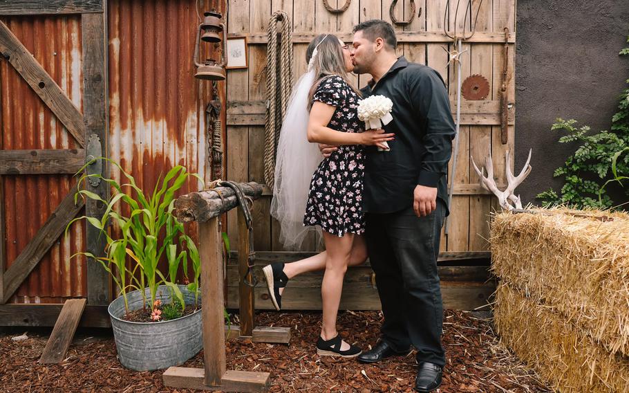 Ana Soriano and Luis Moreno kiss after they are married at the Old Brown House, a wedding chapel in Highland Park, Los Angeles, which offered free ceremonies during its grand opening on the second Saturday in June.