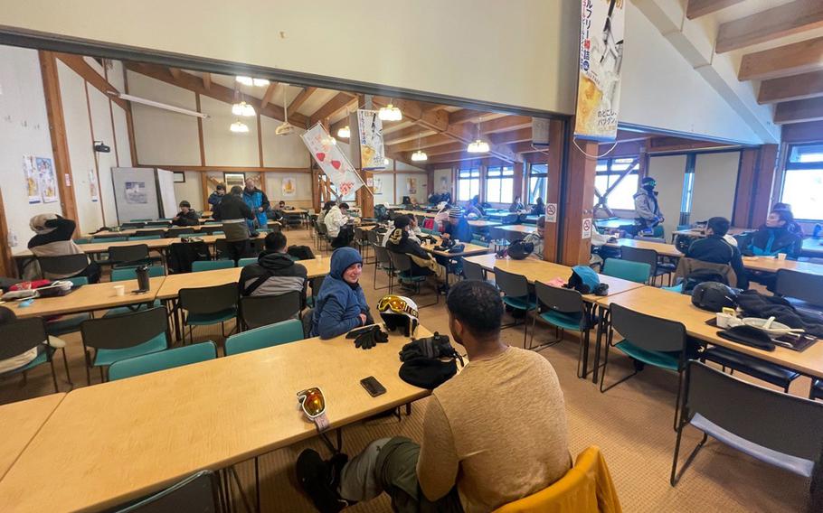 A roomy cafeteria at Megahira Ski Resort near Hiroshima, Japan, allows skiers to warm up and get something hot to eat or drink.