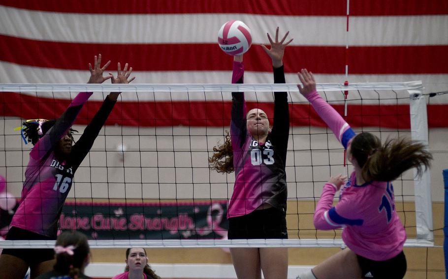 Briahna Arroyo tries to block the ball.