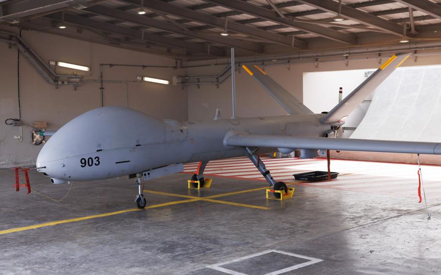 An Israeli Air Force Hermes 900 unmanned aerial vehicle (UAV) at Palmachim Airbase in Palmachim, Israel, on Nov. 22. 