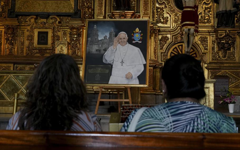 Parishioners pray for the health of Pope Francis at the Metropolitan Cathedral in Mexico City, Thursday, Feb. 27, 2025. 