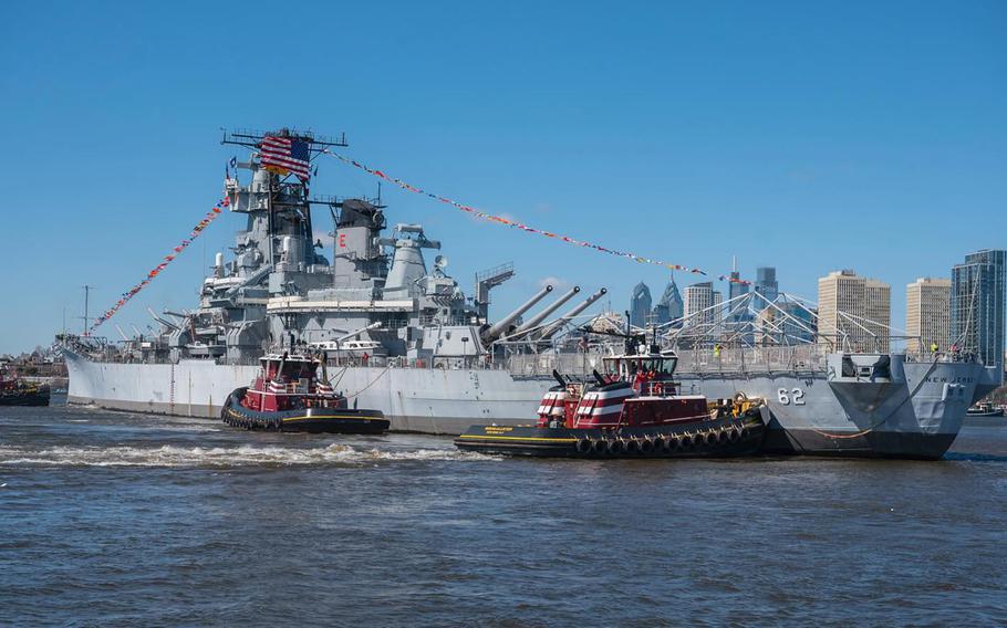 The Battleship New Jersey, seen in May 2024, returned to Camden, N.J., on Thursday, June 20, after a 12-week, $10 million makeover.
