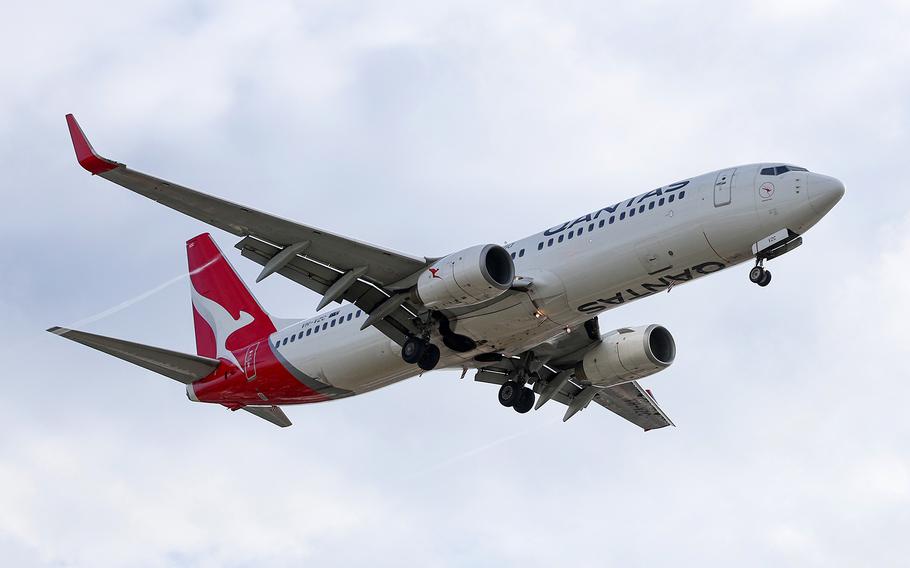 A Boeing Co. 737 aircraft operated by Qantas Airways Ltd. approaches to Sydney Airport in Sydney, Australia, on Tuesday, Feb. 20, 2024. 