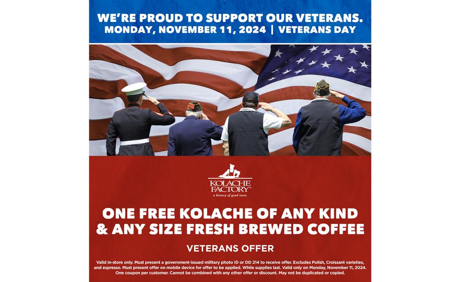 Kolache Factory Veterans Day poster