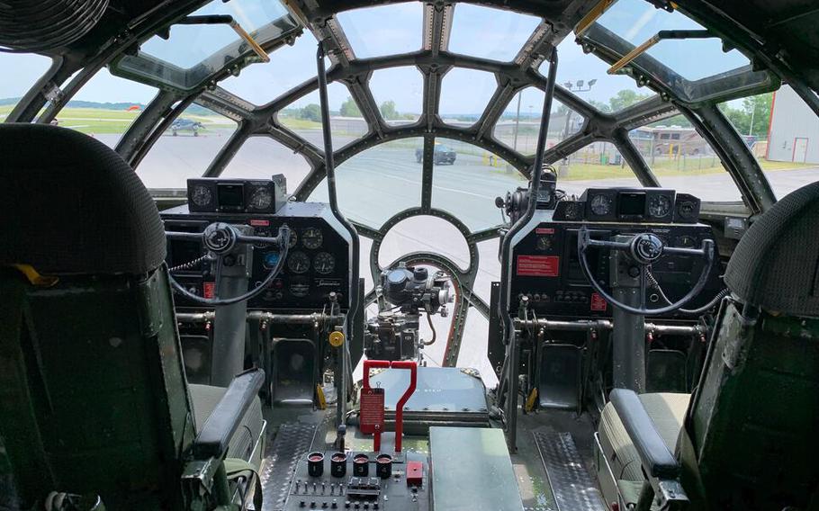 The cockpit of a B-29 Superfortress World War II bomber parked at Syracuse Hancock International Airport on Monday, June 17, 2024. 