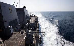 The destroyer USS Stockdale transits in the U.S. Central Command area of responsibility on Dec 2, 2024. On Dec. 9 and Dec. 10, USS Stockdale and the destroyer USS O'Kane fended off a Houthi attack while protecting three U.S. civilian ships in the Gulf of Aden.