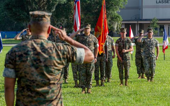 U.S. Marine Corps Col. Karl Arbogast, outgoing commanding officer ...