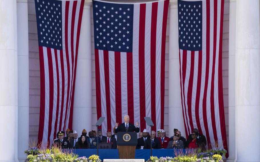 President Joe Biden speaks at the National Veterans Day Observance