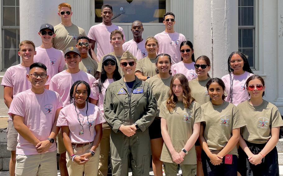 Lt. Olivia Barrau, Commander, Naval Air Forces (CNAF) Flight Academy Program Manager, visits the 20 CNAF Cadets at Delaware State University at the start of their eight-week summer program. The CNAF Flight Academy is a science, technology, engineering and mathematics (STEM) initiative funded by the Naval STEM Coordination Office, located at the Office of Naval Research, which oversees investments in STEM education and outreach. 