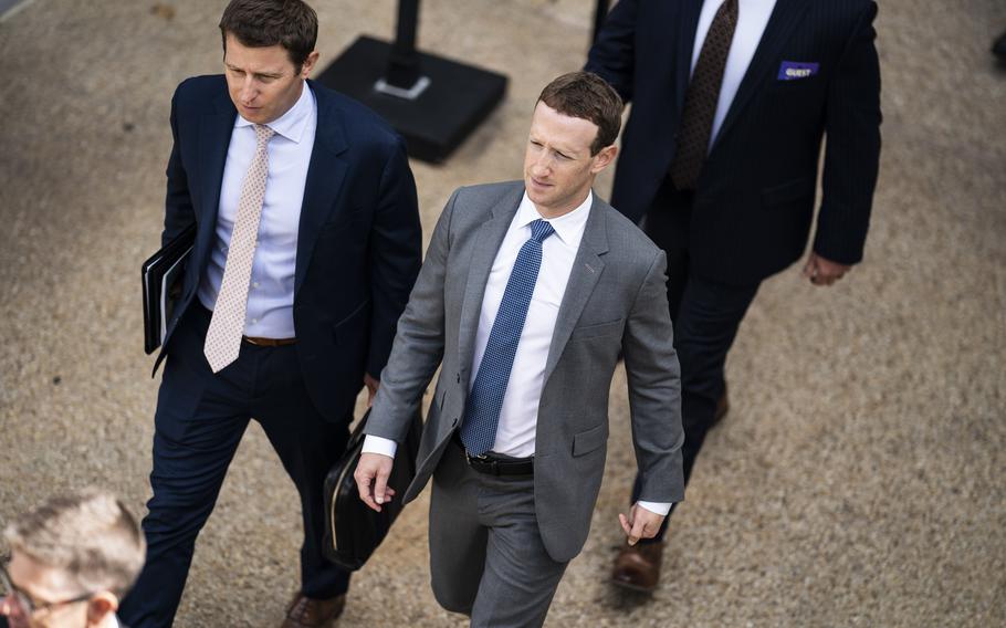 Meta CEO Mark Zuckerberg leaves a Senate bipartisan Artificial Intelligence Insight Forum on Capitol Hill in September 2023. 