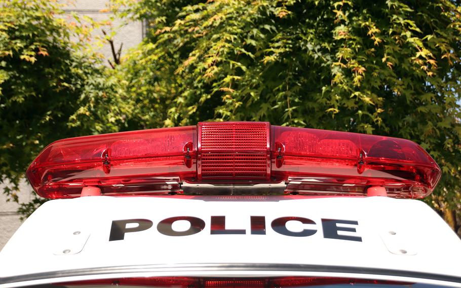 The lights atop a police car.