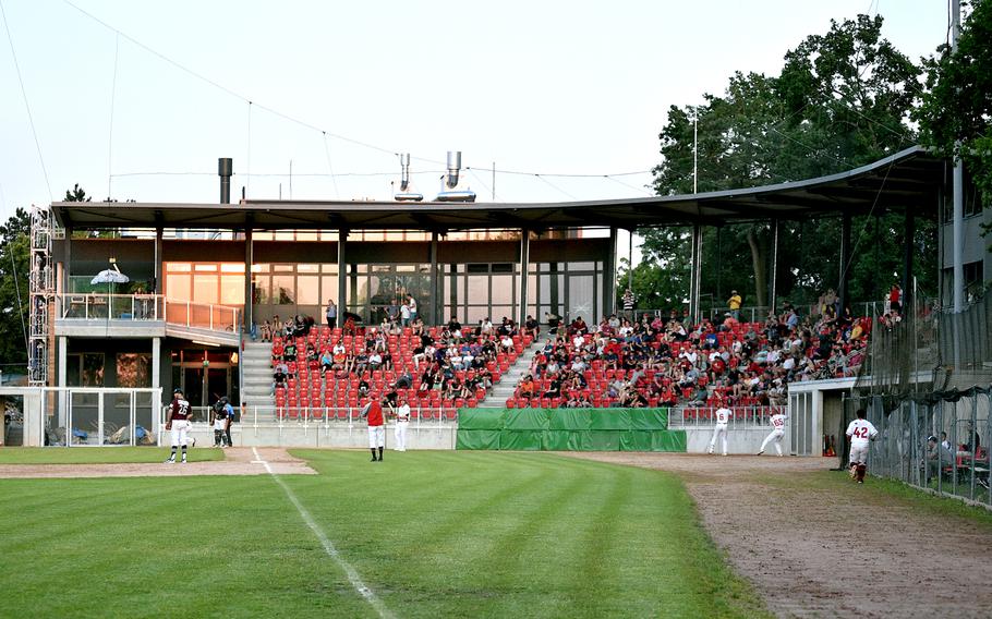 The TVC Ballpark in Stuttgart, Germany, hosted the Reds' 9-7 loss to the Heidenheim Heidekoepfe on June 9, 2023. The new stadium opened May 12 despite construction still ongoing and will hold 650 people. Chairman Christoph Manske said the ballpark will be complete for next season.